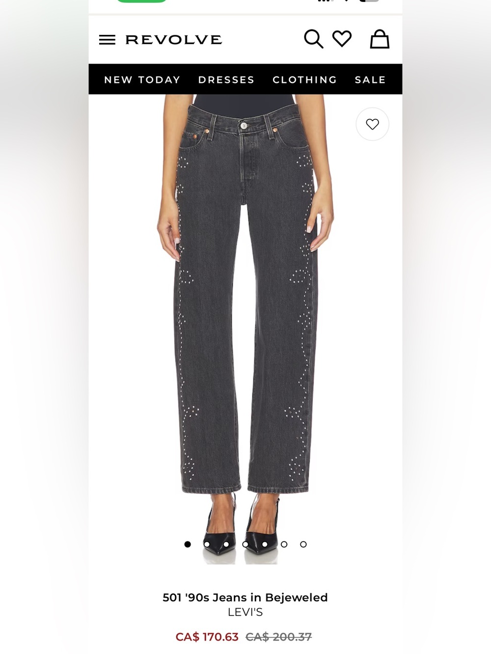LEVI’S 501 '90s Jeans in Bejeweled. Charcoal. Size 25. NWT